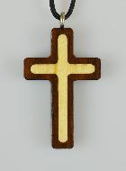 Pendentif Croix en Bois Vernis 2 Tons - 4 cm