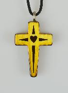 Pendentif Croix en Bois Vernis Coeur Caramel - 3.5 cm