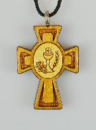 Pendentif Croix en Bois Vernis Première Communion - 3.5 cm