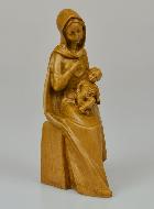 Statue Vierge Marie Assise à l'Enfant Jésus - Ton Bois - 16 cm